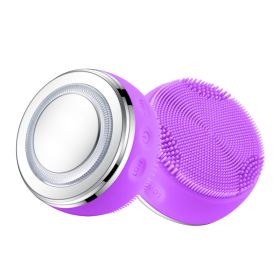 Electric Facial Cleansing Brush Ultrasonic Cleaning Brush Silicone Face Massager Beauty Machine Blackhead Remover Deep Clean (Color: Purple)