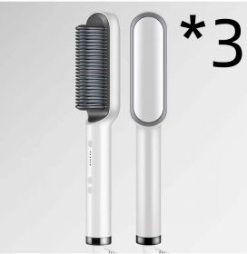 New 2 In 1 Hair Straightener Hot Comb Negative Ion Curling Tong Dual-purpose Electric Hair Brush (Option: 3pcs White-US-Opp pack)