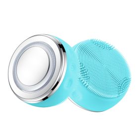 Electric Facial Cleansing Brush Ultrasonic Cleaning Brush Silicone Face Massager Beauty Machine Blackhead Remover Deep Clean (Color: Green)