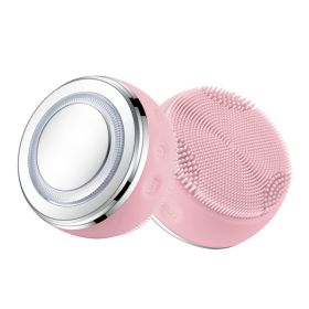 Electric Facial Cleansing Brush Ultrasonic Cleaning Brush Silicone Face Massager Beauty Machine Blackhead Remover Deep Clean (Color: Pink)