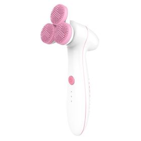 Three round 3D silicone cleansing instrument (Color: Pink)
