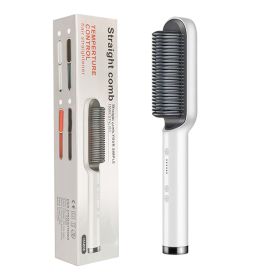 New 2 In 1 Hair Straightener Hot Comb Negative Ion Curling Tong Dual-purpose Electric Hair Brush (Option: White-US-With box)