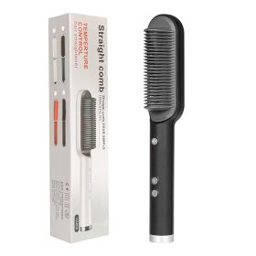 New 2 In 1 Hair Straightener Hot Comb Negative Ion Curling Tong Dual-purpose Electric Hair Brush (Option: Black-AU-With box)